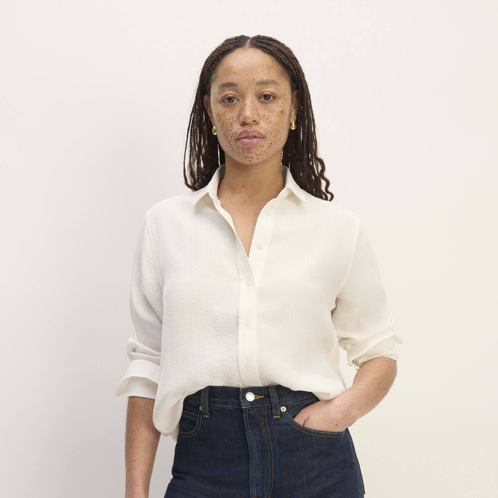 Everlane Women's City Stripe Relaxed Shirt in Bone White, Size 16